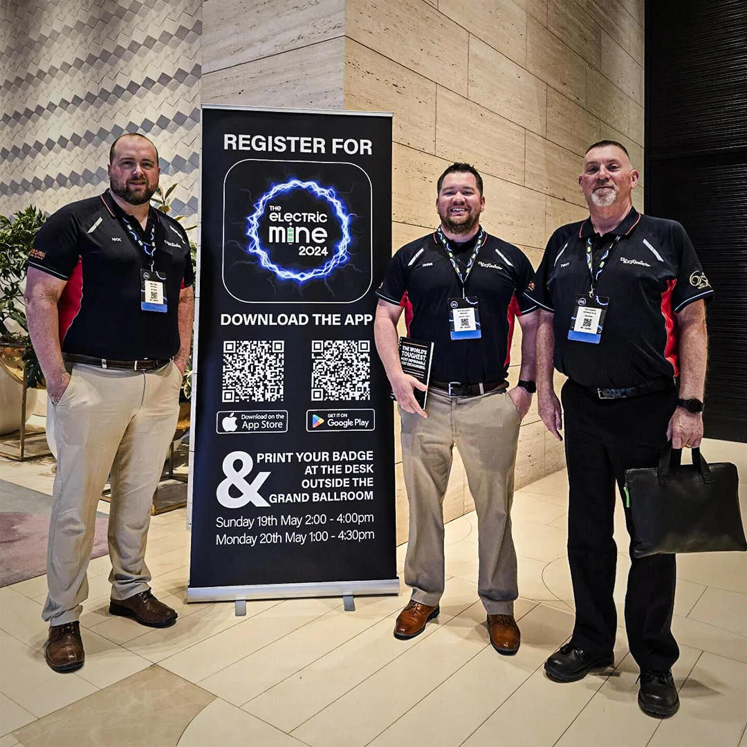(Left to right) Nick Takes, Chris Domogalla, and Tony Coppins in Perth, Australia for the 2024 Electric Mine Conference & Expo.
